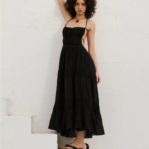 New Free People Taking Sides Maxi Dress Summer Sun Beach Halter in Black XL - Picture 1 of 10